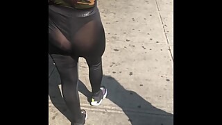 See through black leggings in army fatigue leotard (some slow motion)