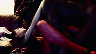 Hot Girl in red full body fishnet and high heels fuck hard with bbc