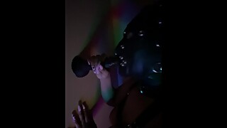 Leather mask wife sucking on a bbc good submissive slave dirty talk