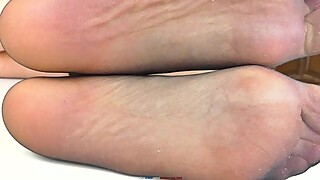 DAILY DOSE NYLON SOLES, FEET, LICKING TOES MY WIFE IN 8 DEN BLACK STOCKINGS FOR YOUR JERKING AND CUM