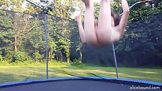 Nude Couple Jumps On Trampoline